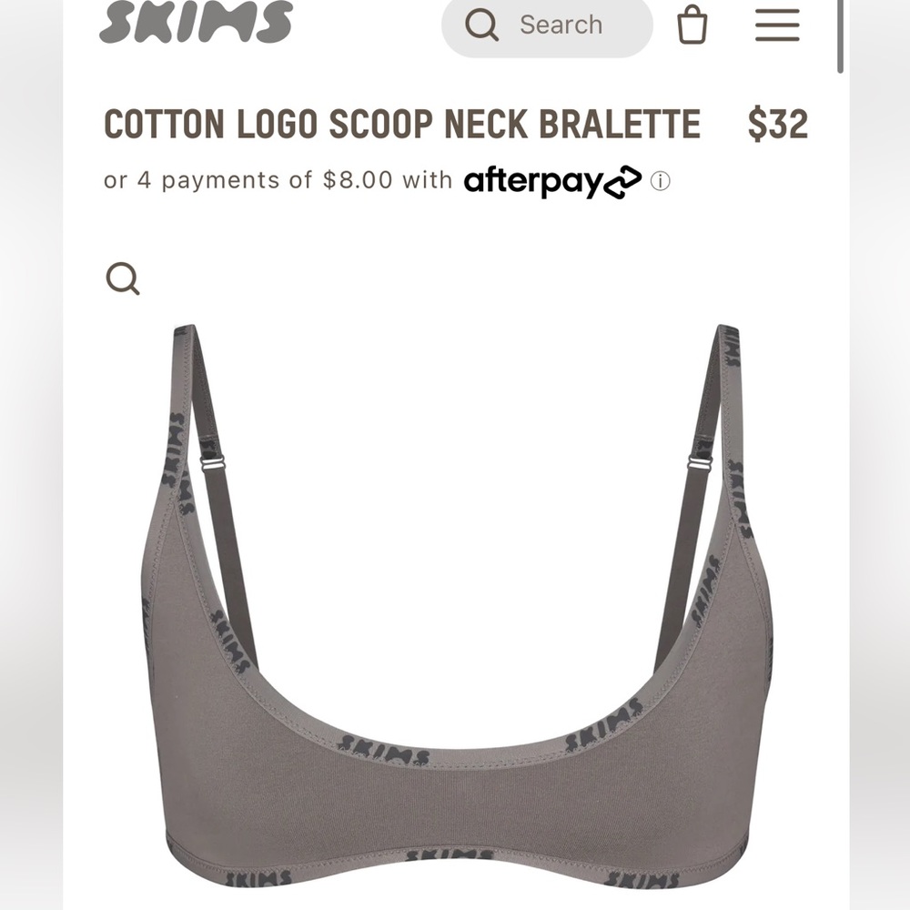 NWOT Skims cotton logo scoop bra